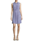 sleeveless floral jersey shirtdress, ensemble blue