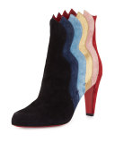 Wavy Colorblock Suede Red Sole Boot, Black/Multi
