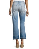 Tasha High-Waist Cropped Jeans with Released Hem, Light Blue
