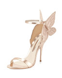 Chiara Butterfly Wing Ankle-Wrap Sandal, Gold