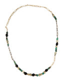 Long Crystal Chain Link Necklace, Green/Black