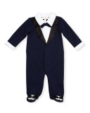 Footed Cotton Jersey Tuxedo Coverall, Navy, Size 3-9 Months