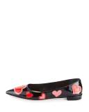 Heart-Appliqué Pointed-Toe Flat, Black (Nero) 