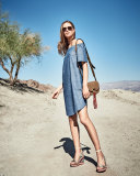 Louella Off-the-Shoulder Chambray Dress, Blue