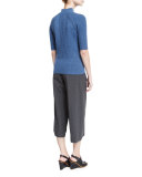 Macie Half-Sleeve Mock-Neck Cashmere Sweater, Blue Multi