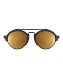 Milan II Mirrored Round Sunglasses, Black/Bronze