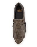 King Embossed Leather Kiltie Sneaker, Medium Brown