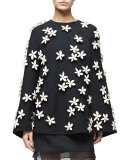 3D Floral-Embellished Cape, Black