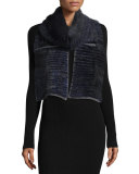 Layered Fur Scarf, Navy/Gray