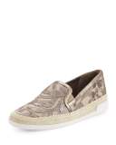 Pamela Embellished Canvas Slip-On Sneaker, Taupe