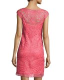Cap-Sleeve Embroidered Cocktail Dress, Flame