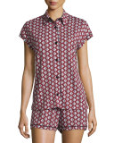Bella Diamond-Print Short Pajama Set, Ruby/Black