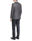 Windowpane Two-Button Sport Coat, Gray/Brown