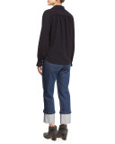 Long-Sleeve Tie-Front Blouse, Dark Night
