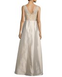 Sleeveless Sequined-Bodice Taffeta Gown 