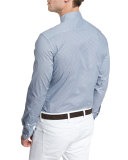 Geo-Print Long-Sleeve Sport Shirt, Teal