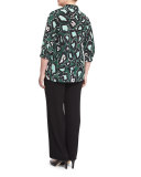Bavarese 3/4-Sleeve Printed Silk Blouse, Plus Size 