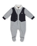 Faux-Vest Cotton Footie Pajamas, Gray, Size 3-12 Months