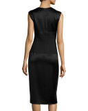 Sleeveless Mixed-Media Midi Dress, Black