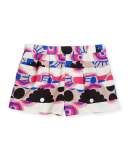 Pleated Floral Stripe Shorts, Multicolor, Size 8-14