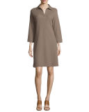 3/4-Sleeve Shirttail Pique Dress