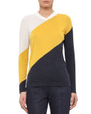 Tricolor Long-Sleeve Knit Sweater, Cream/Xanthoria/Denim