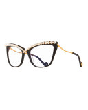 Lusciousness Divine Pearl Cat-Eye Optical Frames, Black