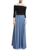 Silk A-line Maxi Skirt, Denim