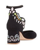 Liliana Embroidered Suede Block-Heel Pump, Black