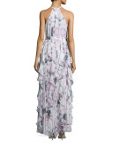 Sleeveless Halter-Neck Ruffle Gown, Lavender Lily