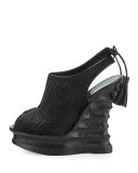 Talita Calf-Hair Wedge Sandal, Black