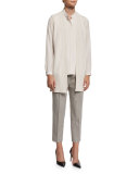 Long Rib-Trim Knit Vest, Cream