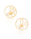 Right Singular Mini One-Initial Diamond Stud Earring, Yellow Gold