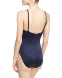 Lisa Draped-Front Underwire One-Piece Swimsuit, Navy