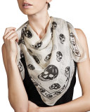 Skull-Print Chiffon Scarf
