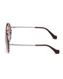 Round Monochromatic Metal Sunglasses, Light Ruthenium/Brown