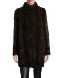 Herringbone-Pattern Mink Fur Coat 