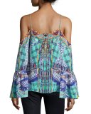 Camilla Embellished Cold-Shoulder Crepe Top, Divinity Dance