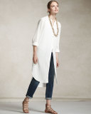 Mandarin-Collar Calf-Length Shirt