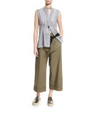 Sleeveless Striped Monili-Tab Shirt, Multi