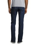 Dark-Wash Slim-Straight Jeans with Green Stitching, Blue