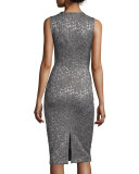 Shimmery Sleeveless Sheath Dress, Slate/Silver