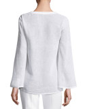 Grommet Lace-Up Linen Tunic, Optic White