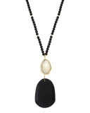 Agate Beaded Pendant Necklace w/ White Druzy