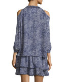 Silk 2-in-1 Abstract-Print Dress, White/Blue