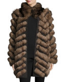 Reversible/Packable Fox Fur Long Coat, Black