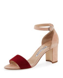 Lauratomod Colorblock Suede Ankle-Wrap Sandal, White/Red