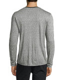 Long-Sleeve Melange Ringer T-Shirt, Charcoal