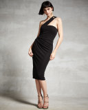 One-Shoulder Grommet Sheath Dress, Black