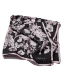Astro Garden Silk Twill Scarf, Black/Rose